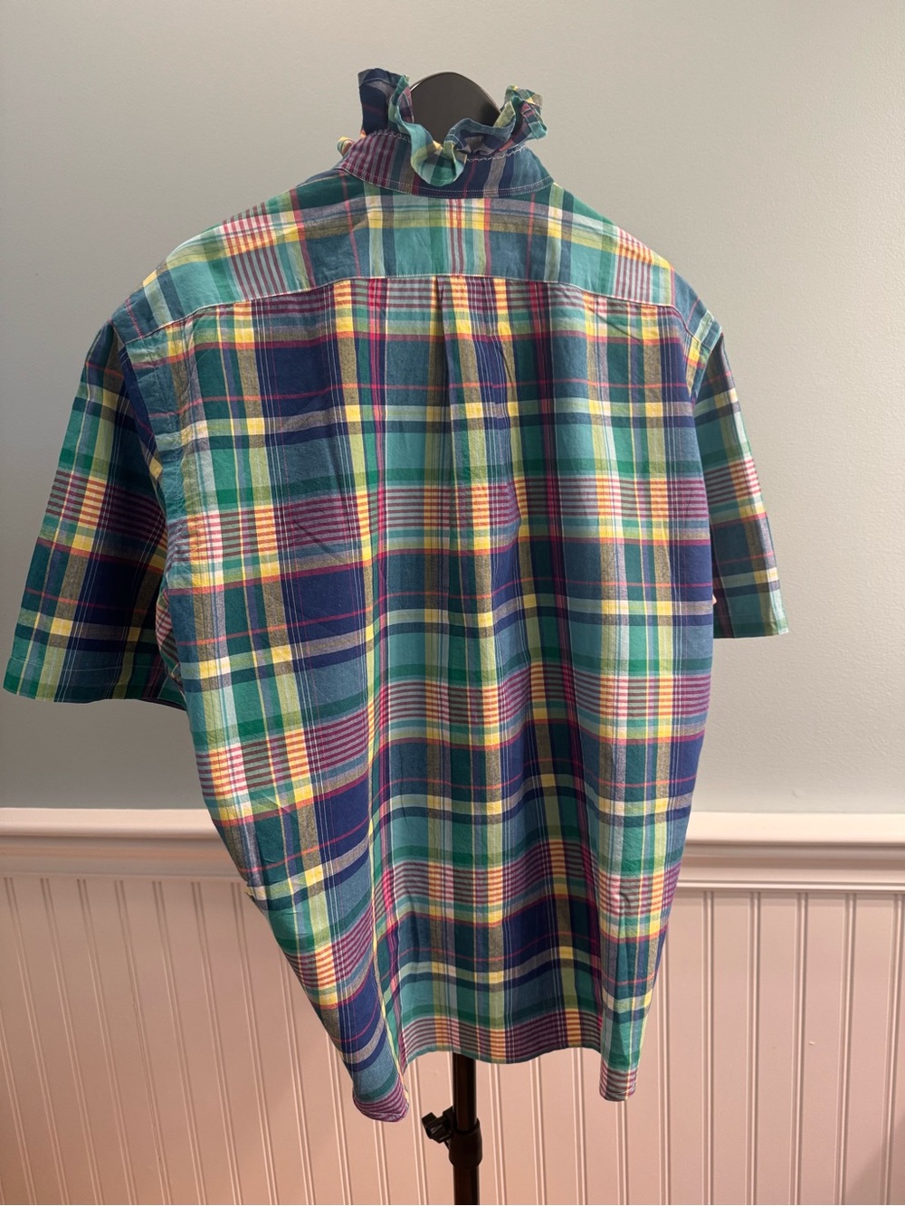 Ralph Lauren Blue, Green & Yellow Plaid Ruffle-Collar Button-Front Shirt - Picture 2 of 7